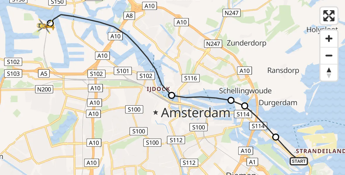 Vluchtroute Traumahelikopter Amsterdam - Amsterdam Heliport, 04 april 2026, 08:22