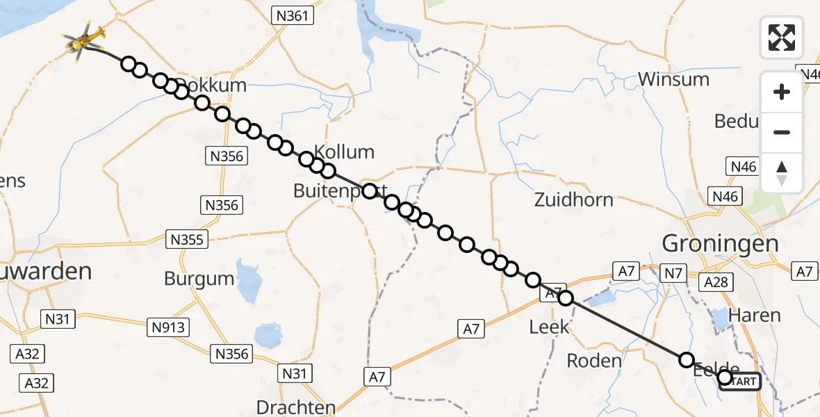 Vluchtroute Traumahelikopter Groningen Airport Eelde - Blije, 04 april 2026, 08:53