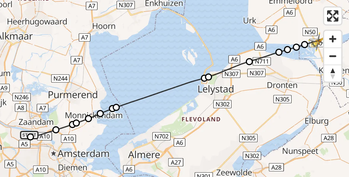 Vluchtroute Traumahelikopter van Amsterdam Heliport naar Ens