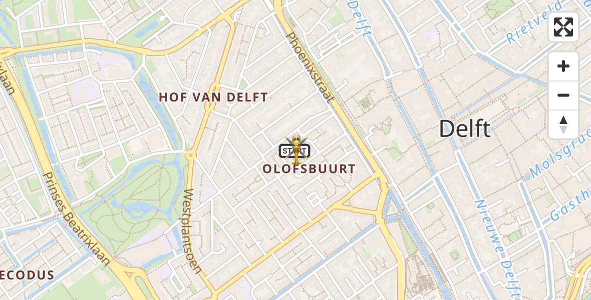 Vluchtroute Traumahelikopter van Delft naar Delft