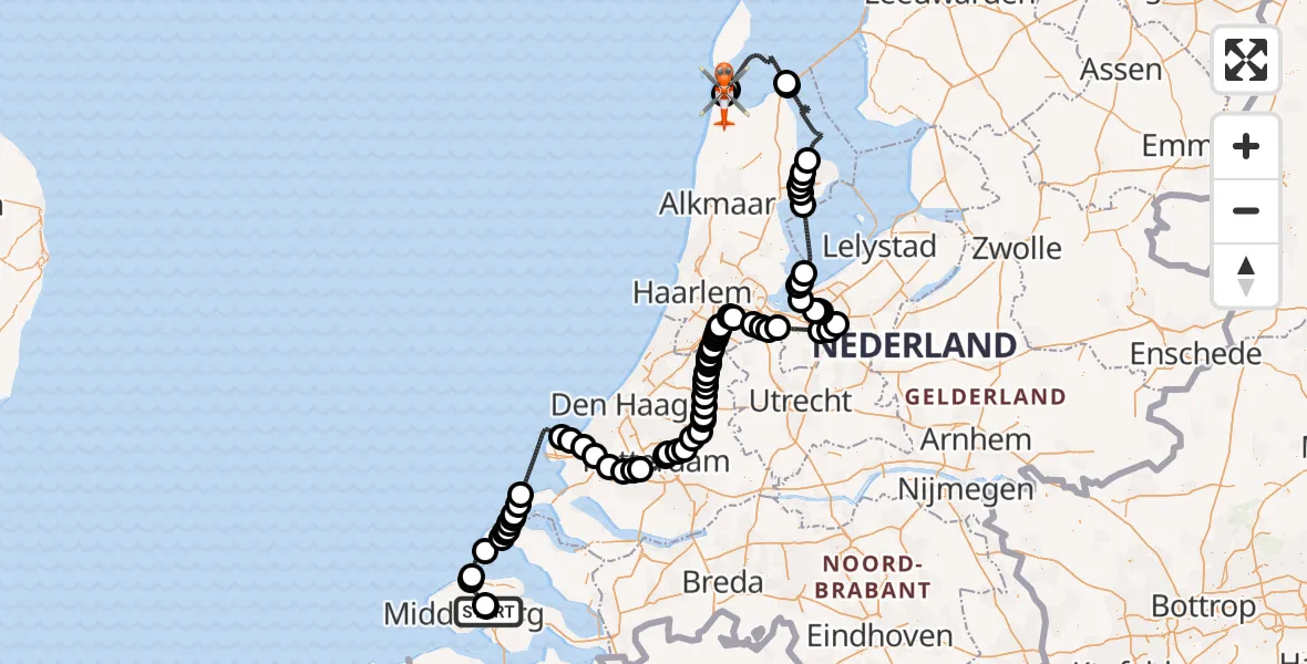 Vluchtroute Kustwachthelikopter Vliegveld Midden-Zeeland - Militair vliegveld De Kooy / Den Helder Airport, 04 april 2026, 11:19