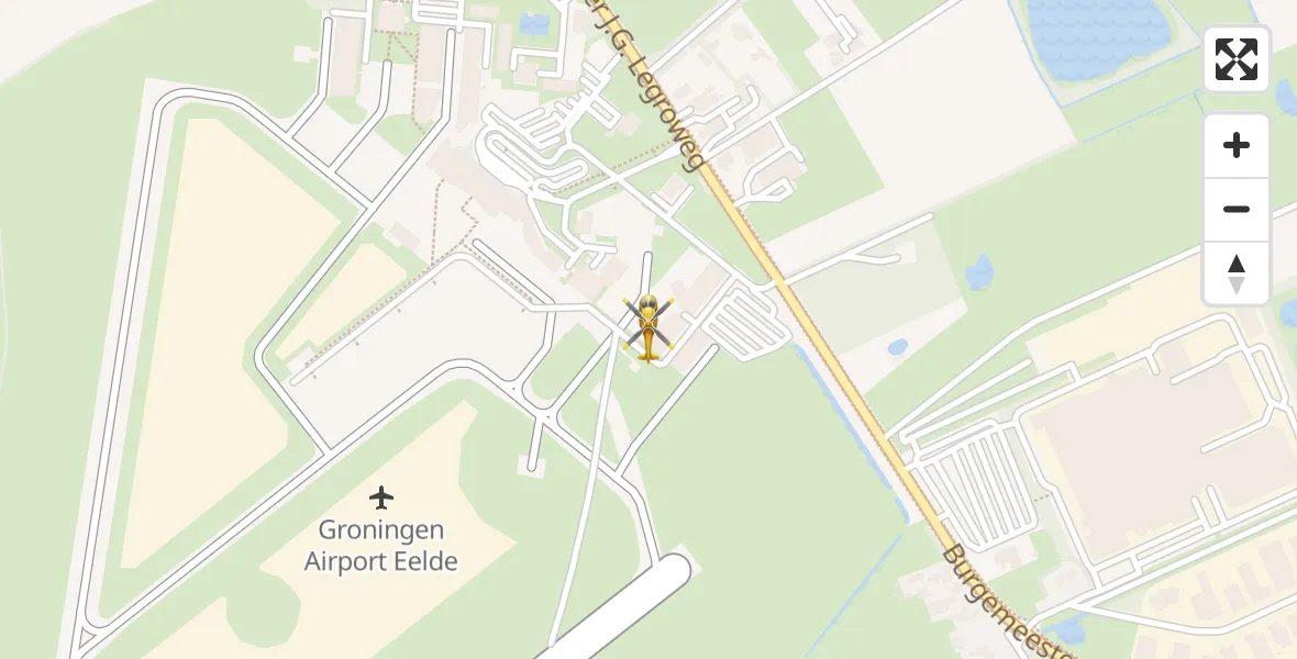 Vluchtroute Traumahelikopter van Groningen Airport Eelde naar Groningen Airport Eelde
