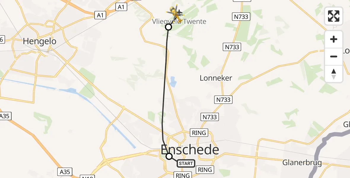 Routekaart van de vlucht: Lifeliner 1 naar Twente Airport