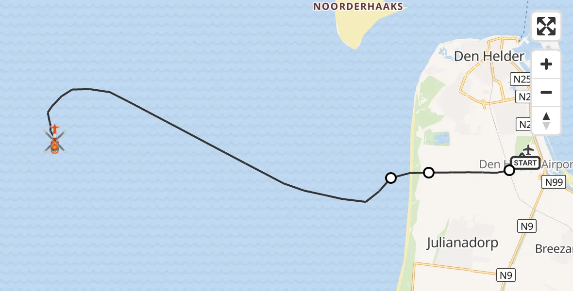 Vluchtroute Kustwachthelikopter Militair vliegveld De Kooy / Den Helder Airport - Noordzee, 04 april 2026, 14:23