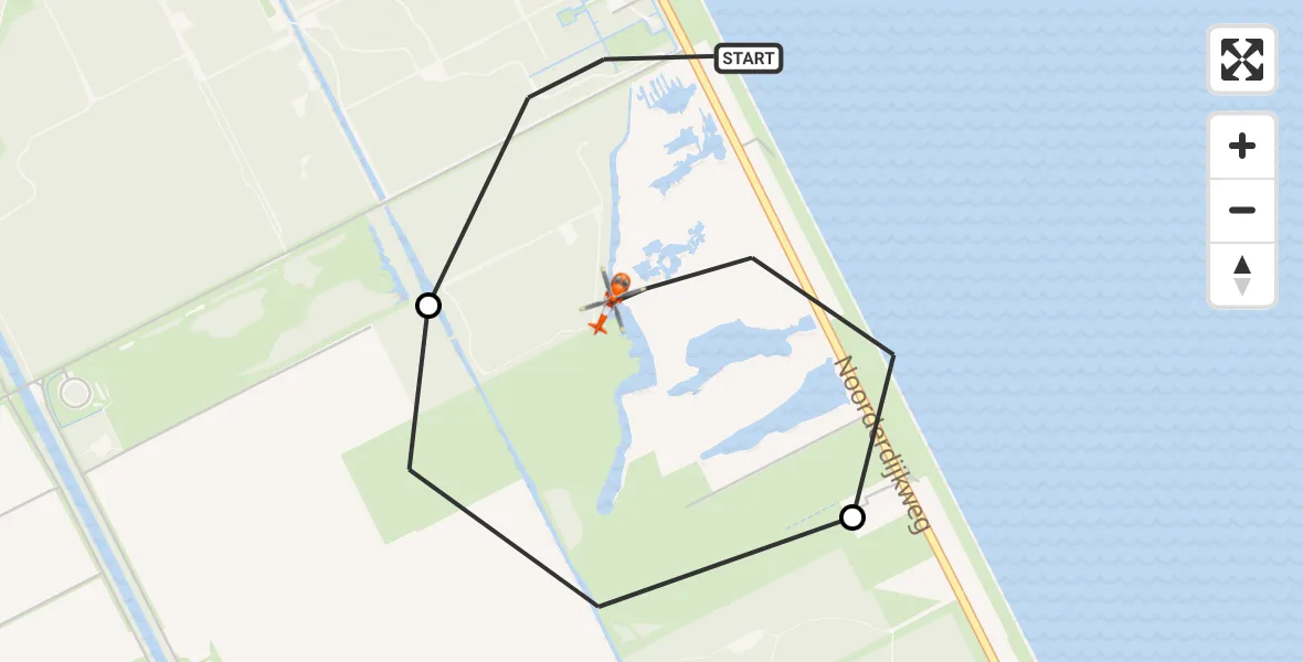 Vluchtroute Kustwachthelikopter van IJsselmeer naar Wieringerwerf