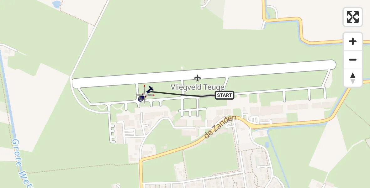 Vluchtroute Politiehelikopter van Vliegveld Teuge naar Vliegveld Teuge