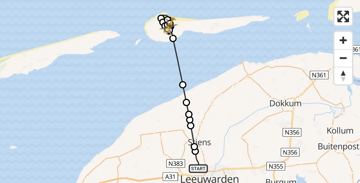 Vluchtroute Ambulancehelikopter Vliegbasis Leeuwarden - Ameland Vliegveld Ballum, 04 april 2026, 16:37