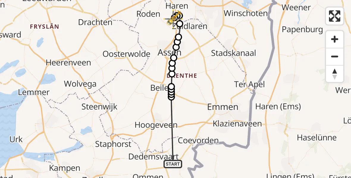 Routekaart van de vlucht: Lifeliner 4 naar Groningen Airport Eelde