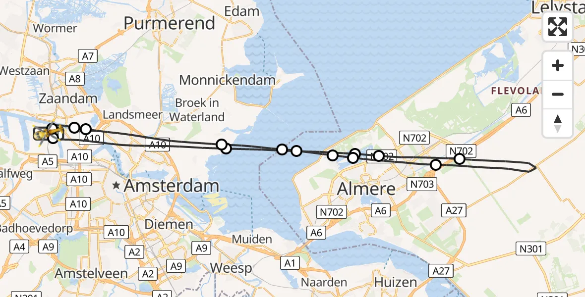 Vluchtroute Traumahelikopter van Amsterdam Heliport naar Amsterdam Heliport