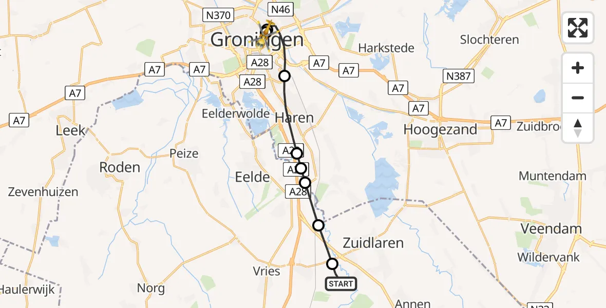 Vluchtroute Traumahelikopter van Zeegse naar Universitair Medisch Centrum Groningen