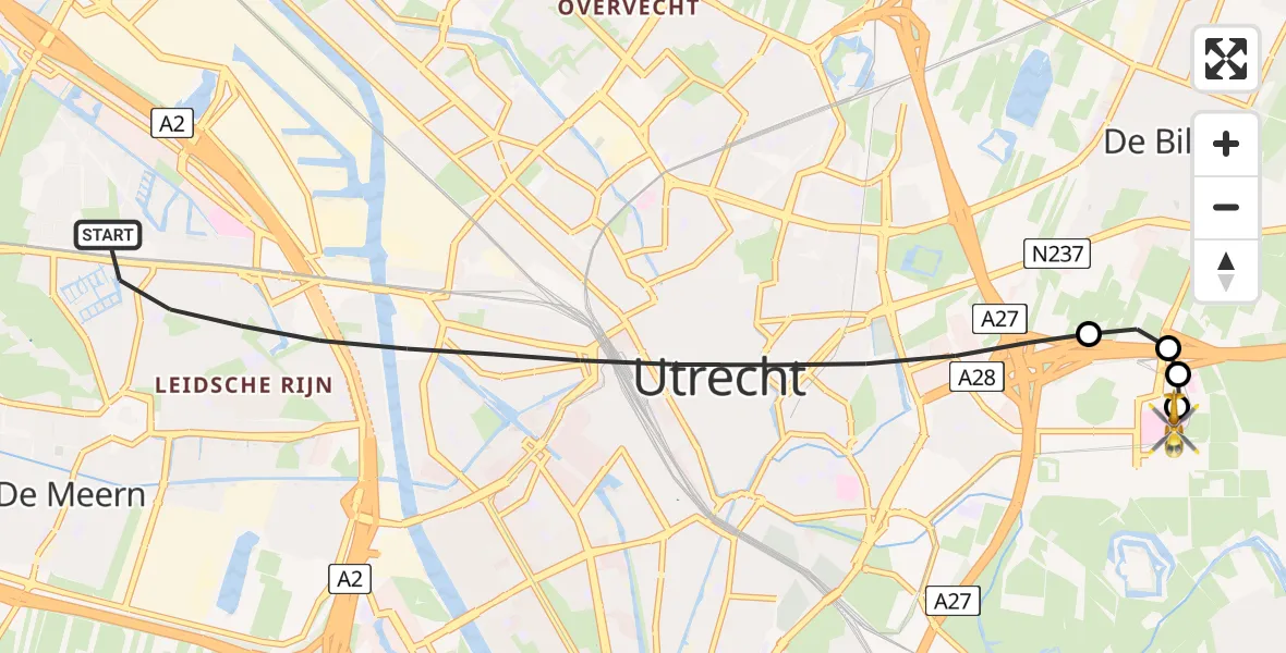 Vluchtroute Traumahelikopter van Utrecht naar Universitair Medisch Centrum Utrecht