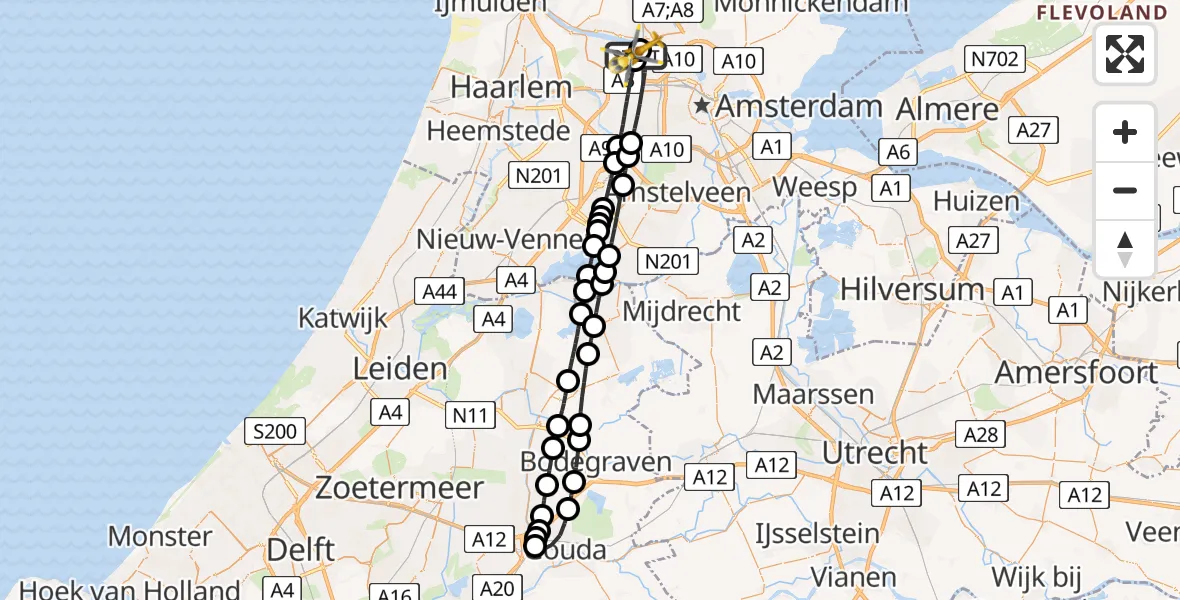 Vluchtroute Traumahelikopter van Amsterdam Heliport naar Amsterdam Heliport