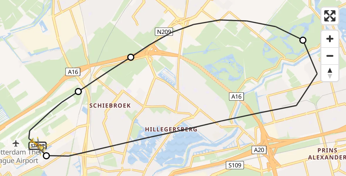 Vluchtroute Traumahelikopter Rotterdam The Hague Airport - Rotterdam The Hague Airport, 04 april 2026, 23:07