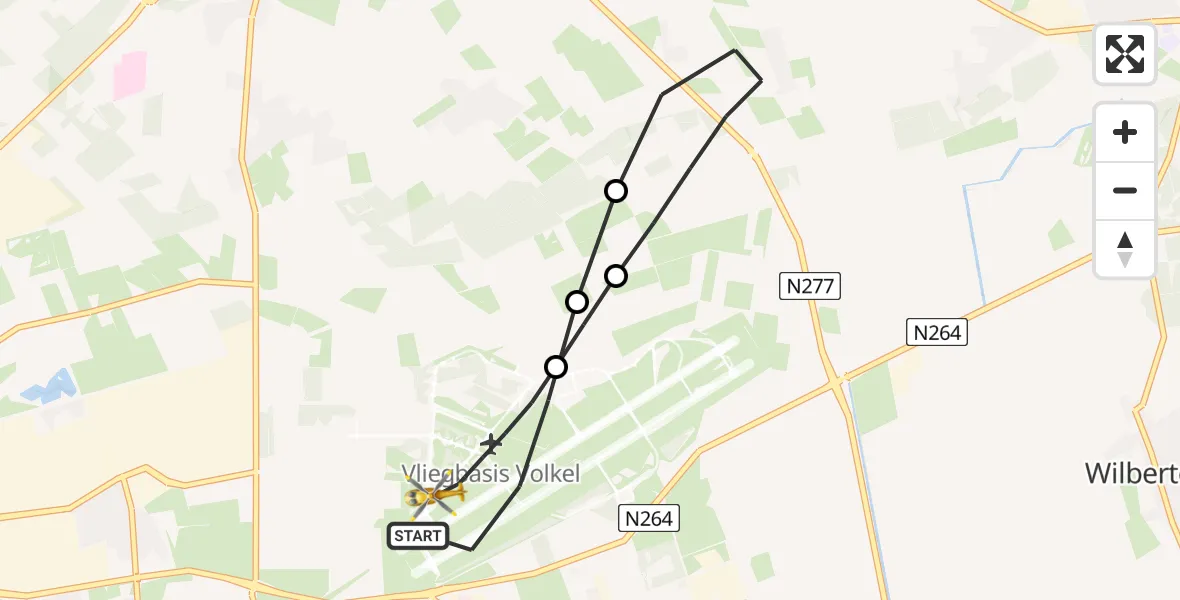 Vluchtroute Traumahelikopter van Vliegbasis Volkel naar Vliegbasis Volkel