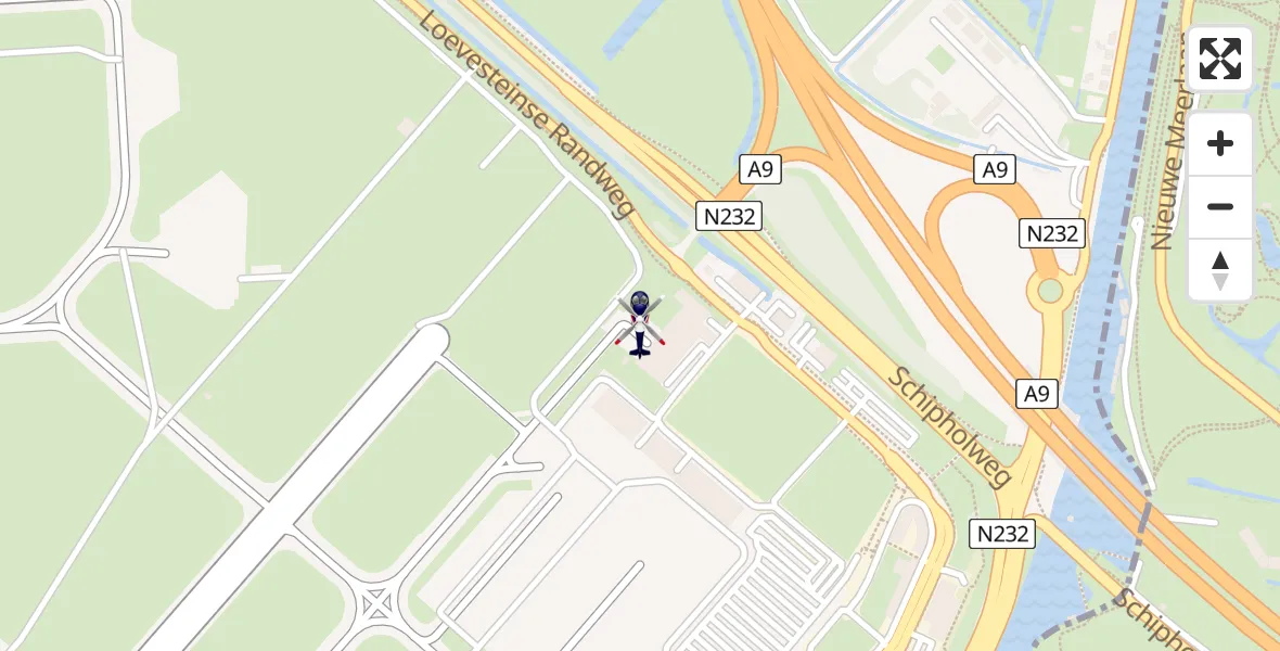 Vluchtroute Politiehelikopter van Amsterdam Vliegveld Schiphol naar Amsterdam Vliegveld Schiphol