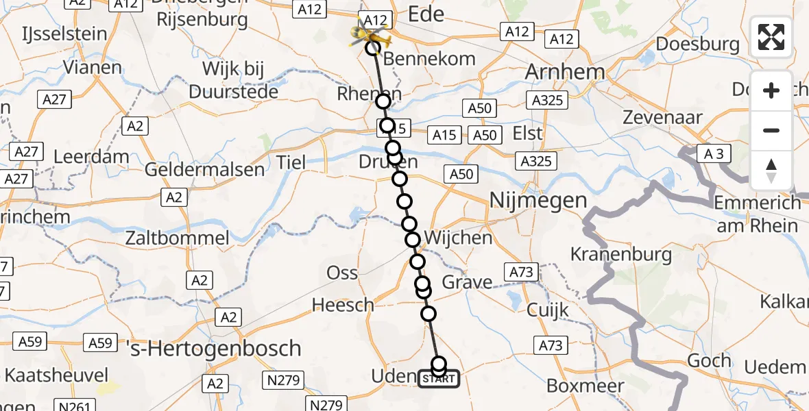 Vluchtroute Traumahelikopter van Vliegbasis Volkel naar Veenendaal