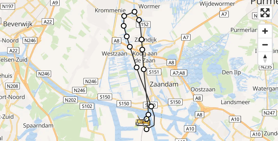Vluchtroute Traumahelikopter van Amsterdam Heliport naar Amsterdam Heliport
