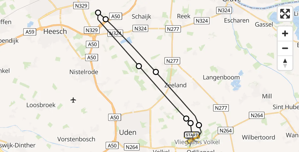 Vluchtroute Traumahelikopter van Vliegbasis Volkel naar Vliegbasis Volkel