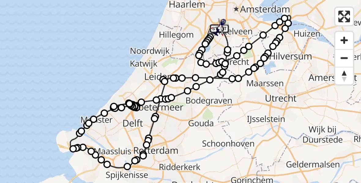 Vluchtroute Politiehelikopter van Amsterdam Vliegveld Schiphol naar Amsterdam Vliegveld Schiphol