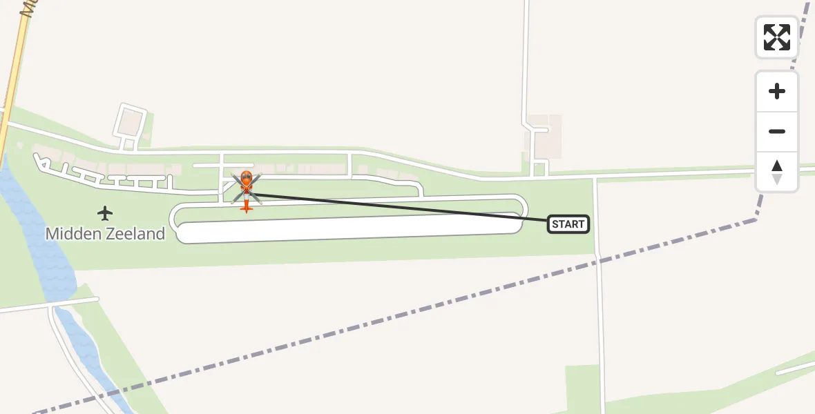Vluchtroute Kustwachthelikopter van Vliegveld Midden-Zeeland naar Vliegveld Midden-Zeeland