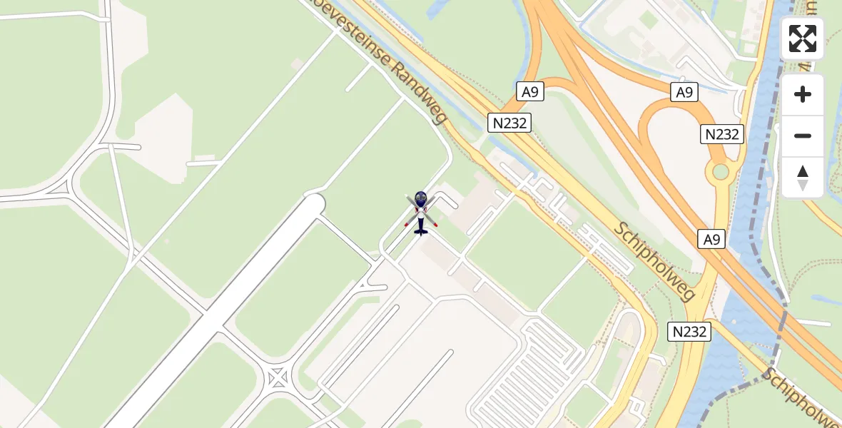 Vluchtroute Politiehelikopter van Amsterdam Vliegveld Schiphol naar Amsterdam Vliegveld Schiphol