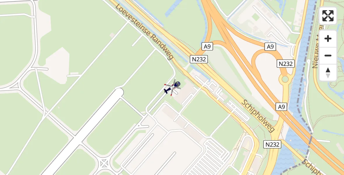 Vluchtroute Politiehelikopter van Amsterdam Vliegveld Schiphol naar Amsterdam Vliegveld Schiphol