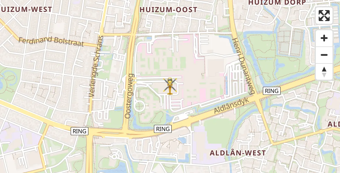 Vluchtroute Ambulancehelikopter van Leeuwarden Medical Center Heliport naar Leeuwarden Medical Center Heliport