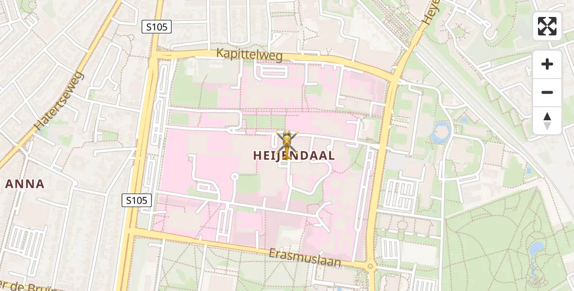 Vluchtroute Traumahelikopter van Radboud Universitair Medisch Centrum naar Radboud Universitair Medisch Centrum