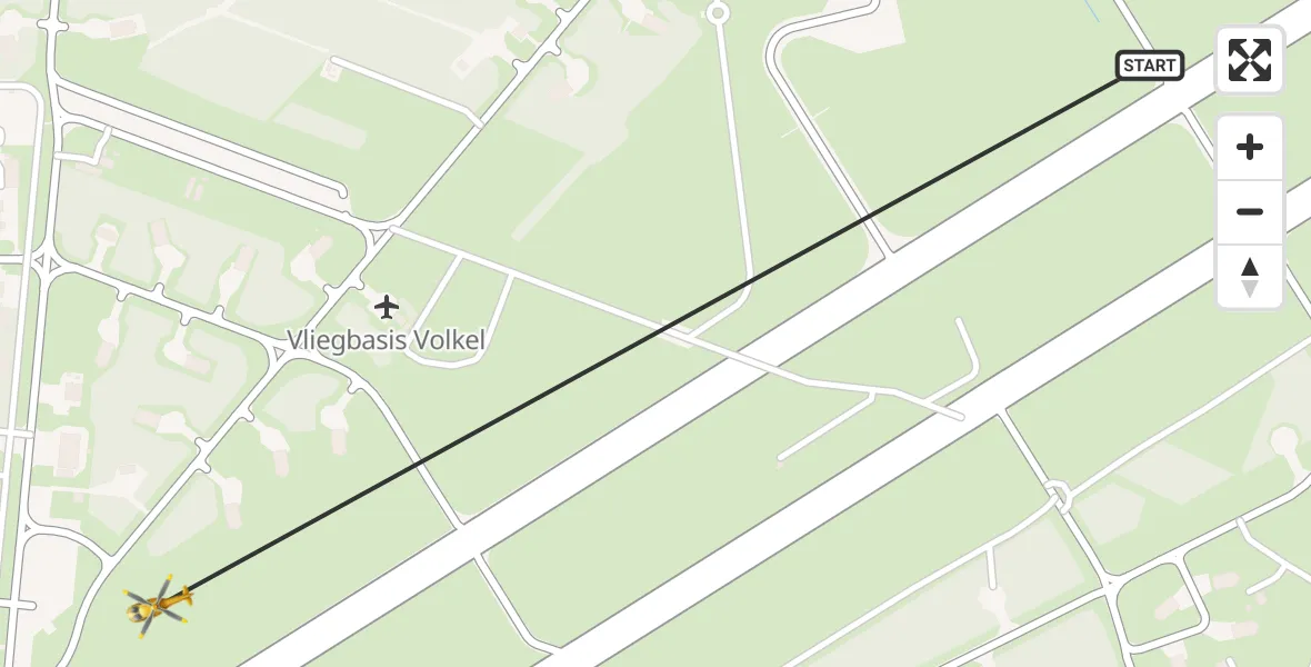 Vluchtroute Traumahelikopter van Vliegbasis Volkel naar Vliegbasis Volkel