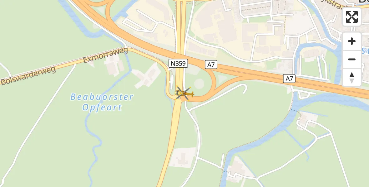 Vluchtroute Traumahelikopter van Bolsward naar Bolsward