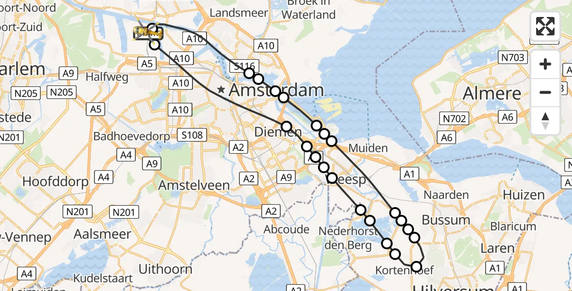 Vluchtroute Traumahelikopter van Amsterdam Heliport naar Amsterdam Heliport