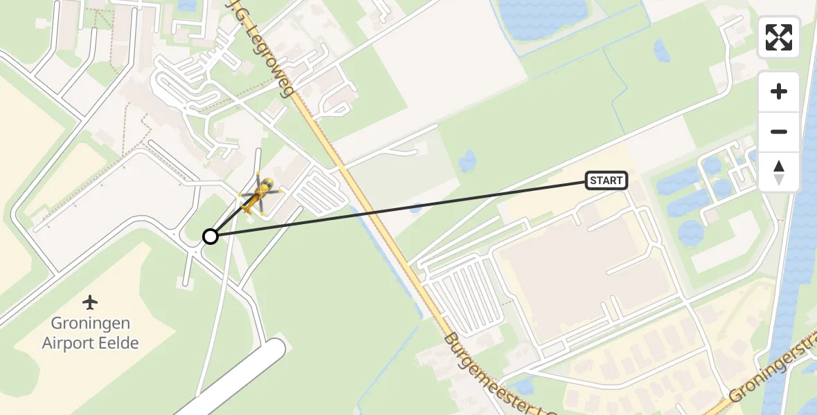 Vluchtroute Traumahelikopter van Eelde naar Groningen Airport Eelde