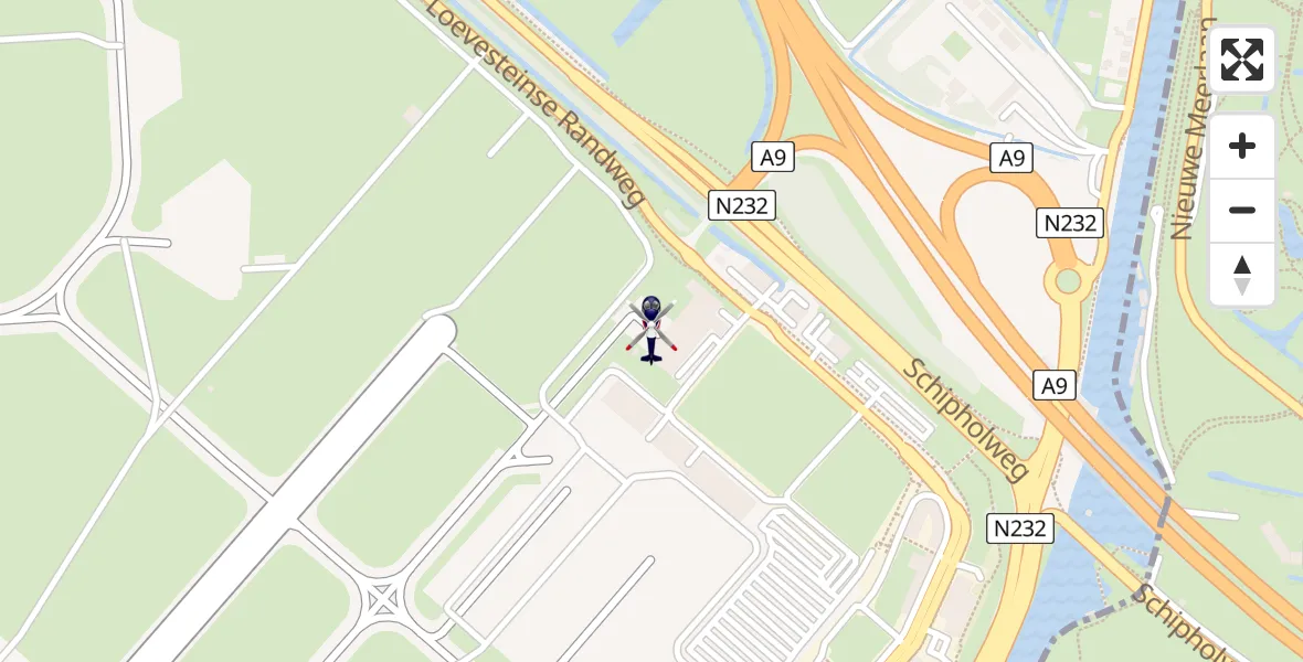 Vluchtroute Politiehelikopter van Amsterdam Vliegveld Schiphol naar Amsterdam Vliegveld Schiphol