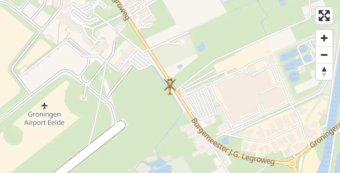 Vluchtroute Traumahelikopter van Groningen Airport Eelde naar Groningen Airport Eelde