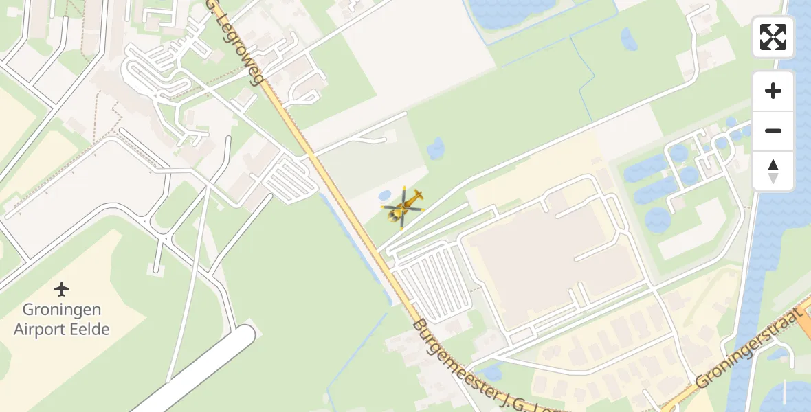 Vluchtroute Traumahelikopter van Groningen Airport Eelde naar Groningen Airport Eelde