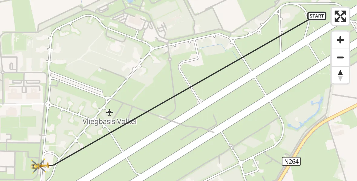 Vluchtroute Traumahelikopter van Vliegbasis Volkel naar Vliegbasis Volkel