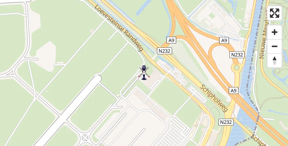 Vluchtroute Politiehelikopter van Amsterdam Vliegveld Schiphol naar Amsterdam Vliegveld Schiphol