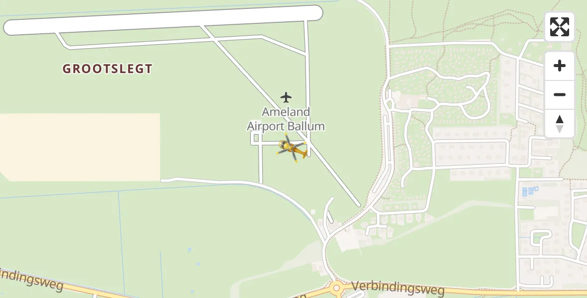 Vluchtroute Ambulancehelikopter van Ameland Vliegveld Ballum naar Ameland Vliegveld Ballum