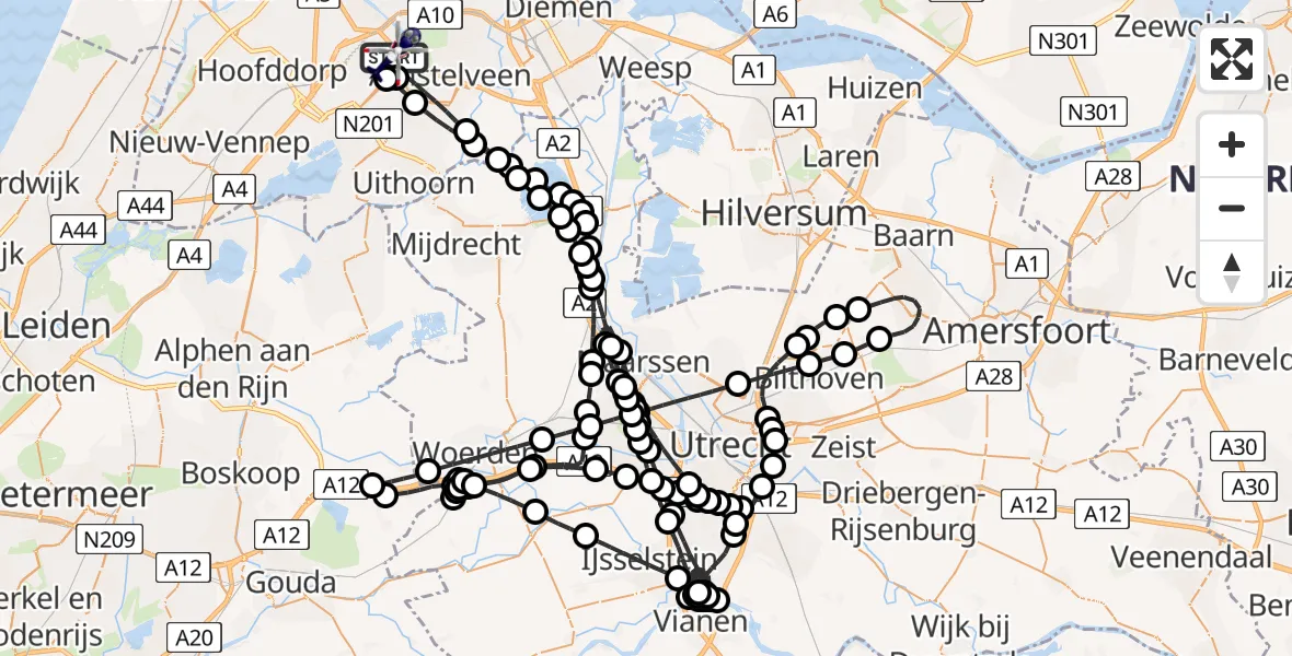 Vluchtroute Politiehelikopter van Amsterdam Vliegveld Schiphol naar Amsterdam Vliegveld Schiphol