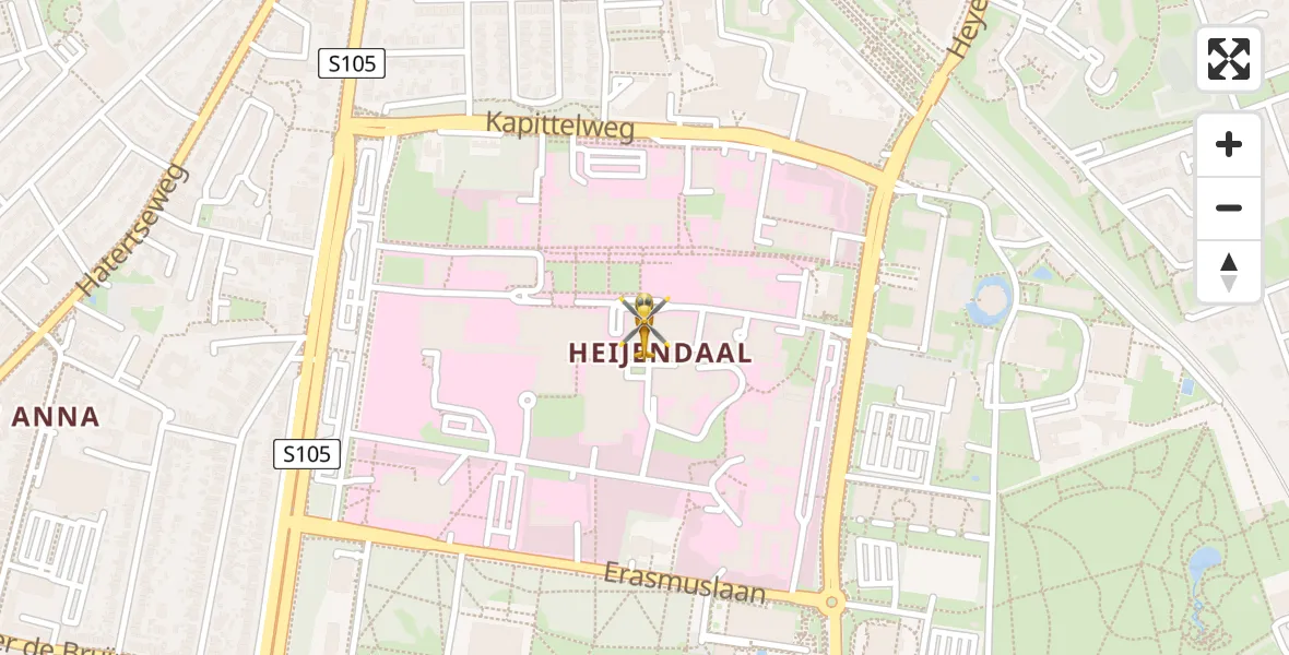 Vluchtroute Traumahelikopter van Radboud Universitair Medisch Centrum naar Radboud Universitair Medisch Centrum