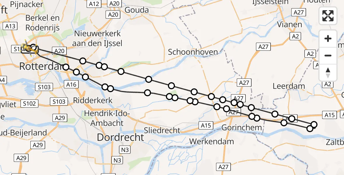 Vluchtroute Traumahelikopter van Rotterdam The Hague Airport naar Rotterdam The Hague Airport