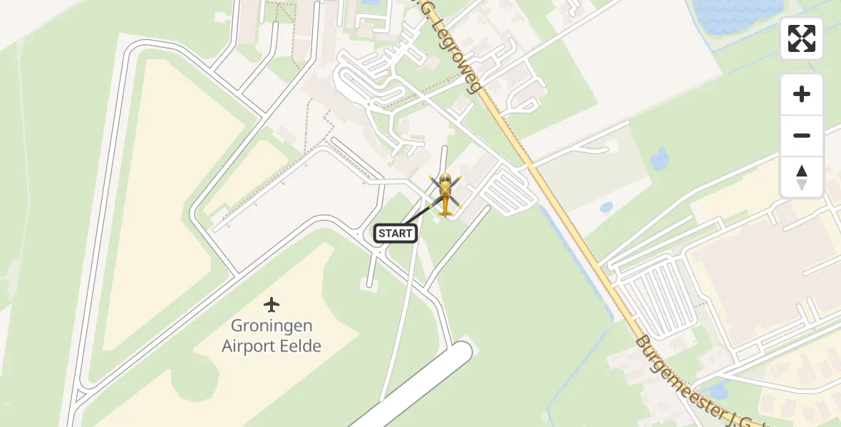 Vluchtroute Traumahelikopter van Groningen Airport Eelde naar Groningen Airport Eelde