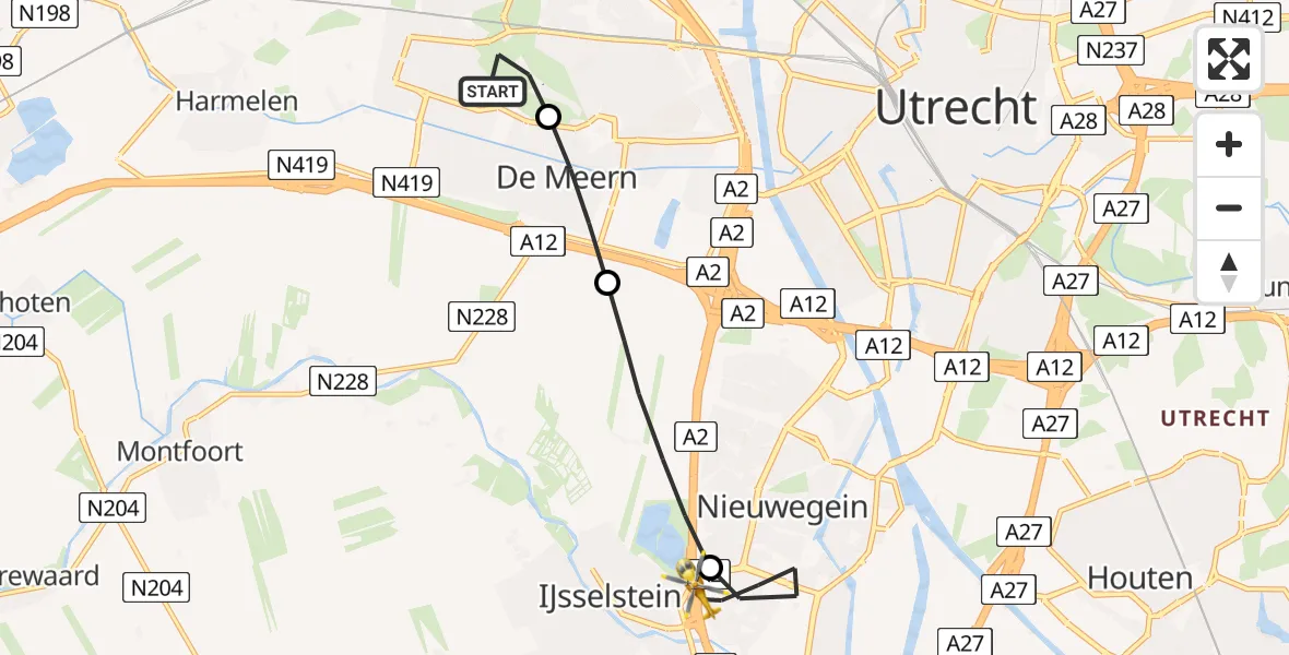 Vluchtroute Traumahelikopter van Vleuten naar Nieuwegein