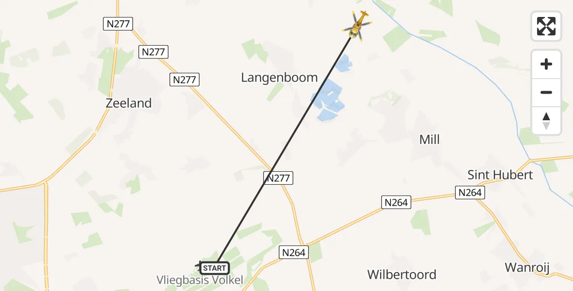 Vluchtroute Traumahelikopter van Vliegbasis Volkel naar Langenboom