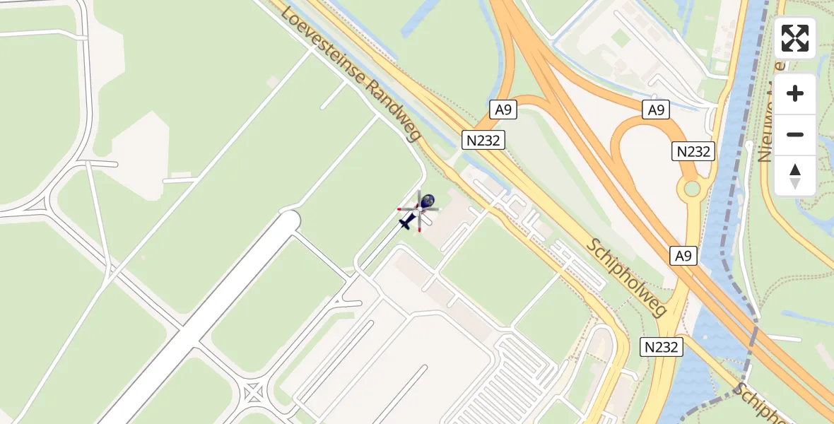 Vluchtroute Politiehelikopter van Amsterdam Vliegveld Schiphol naar Amsterdam Vliegveld Schiphol