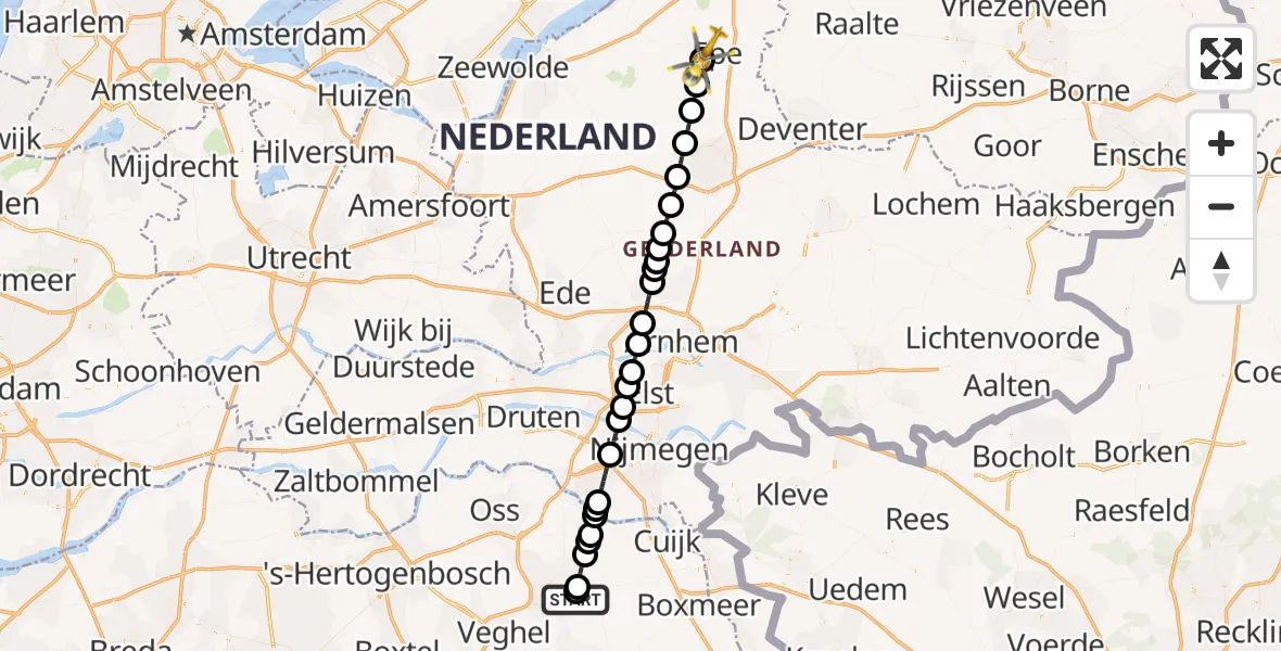 Vluchtroute Traumahelikopter van Vliegbasis Volkel naar Epe
