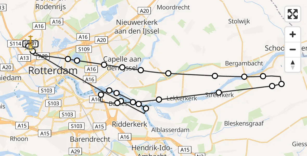 Vluchtroute Traumahelikopter van Rotterdam The Hague Airport naar Rotterdam The Hague Airport