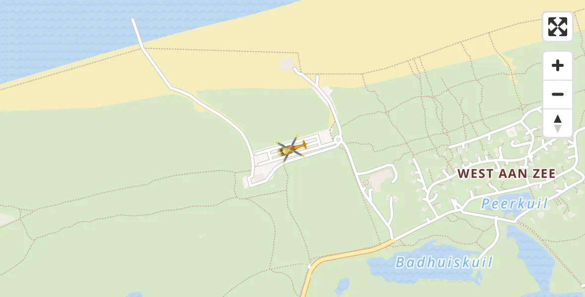 Vluchtroute Ambulancehelikopter van West-Terschelling naar West-Terschelling
