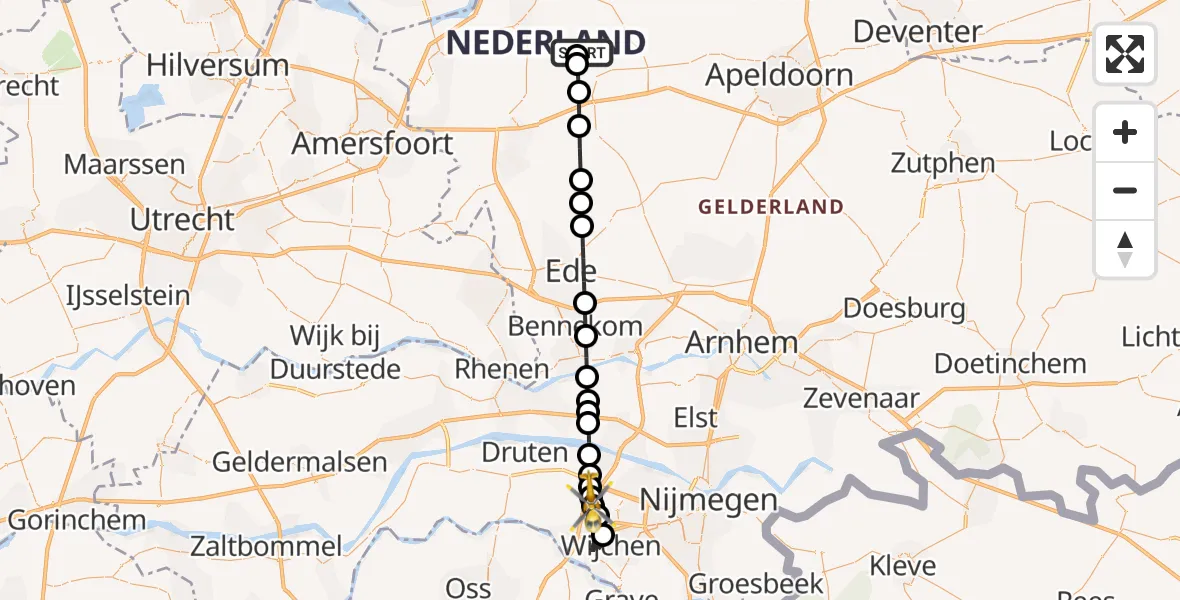 Vluchtroute Traumahelikopter van Garderen naar Ewijk