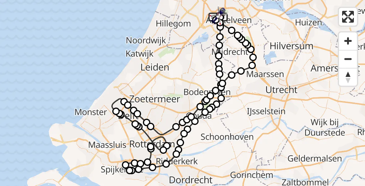 Vluchtroute Politiehelikopter van Amsterdam Vliegveld Schiphol naar Amsterdam Vliegveld Schiphol